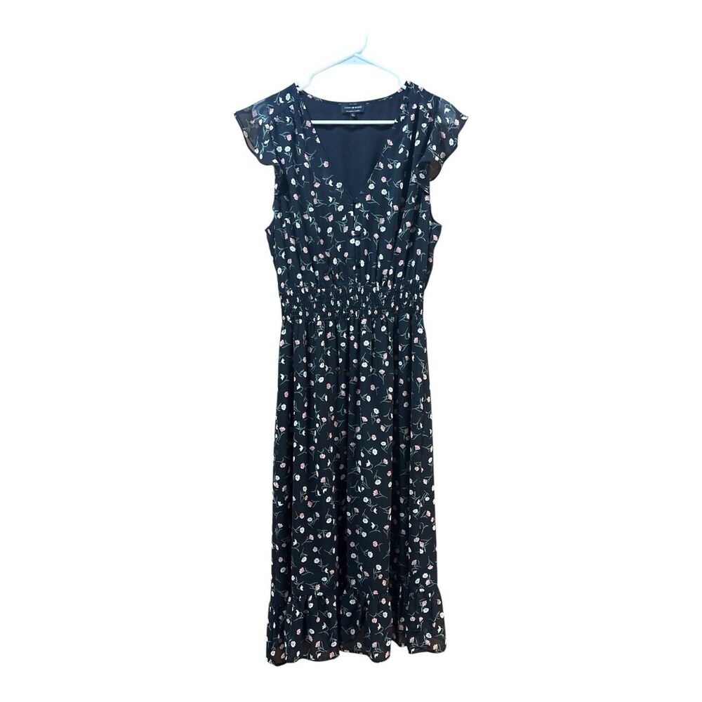 Lucky Brand Women’s Ditsy Printed Midi Dress Black Floral Size Large